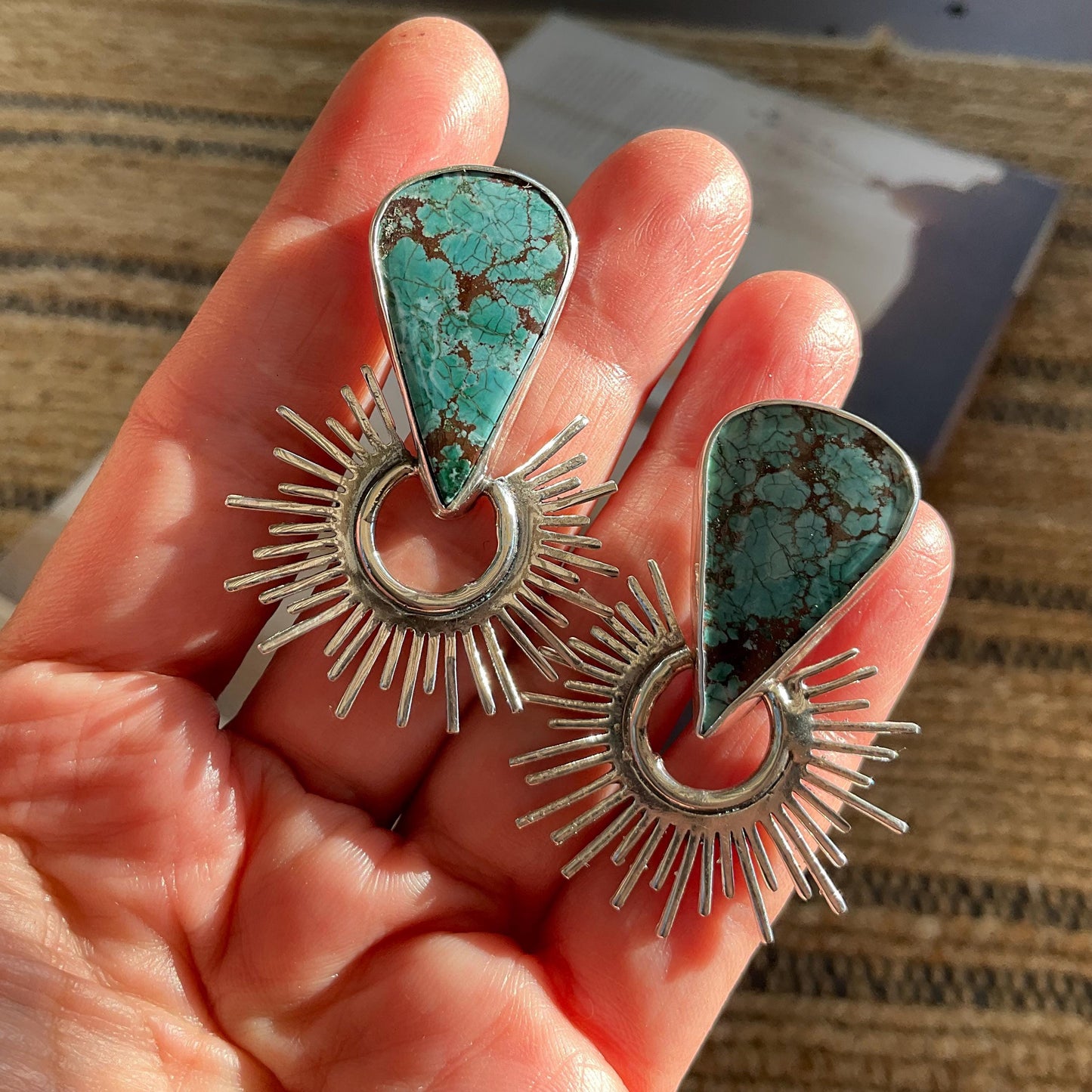 Sterling Silver turquoise sunburst statement post earrings