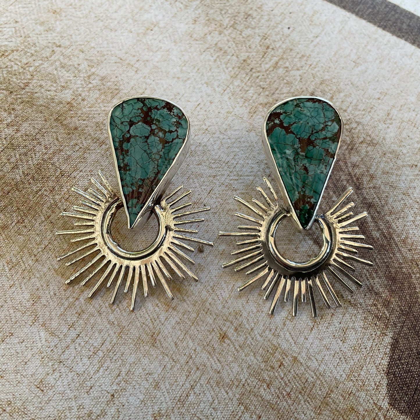 Sterling Silver turquoise sunburst statement post earrings