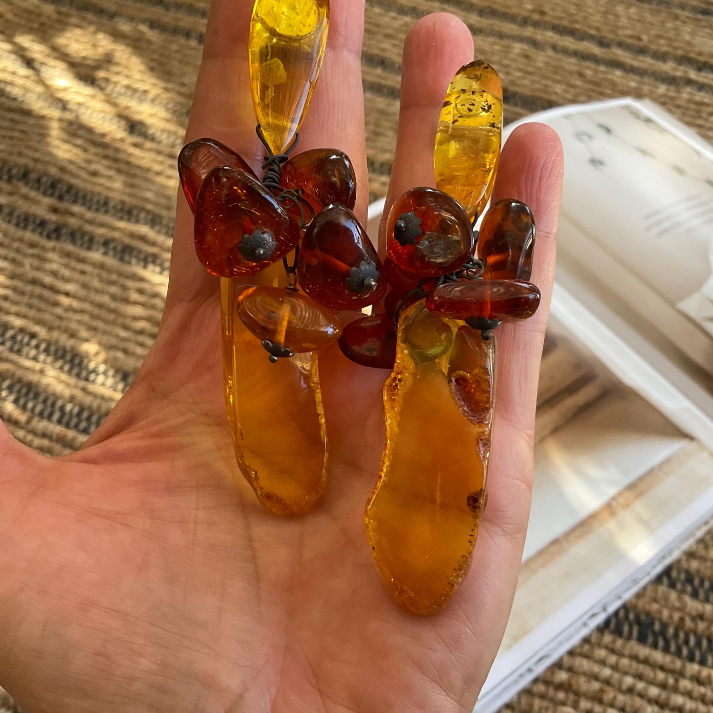 Sterling Silver natural Amber coral oversize statement earrings