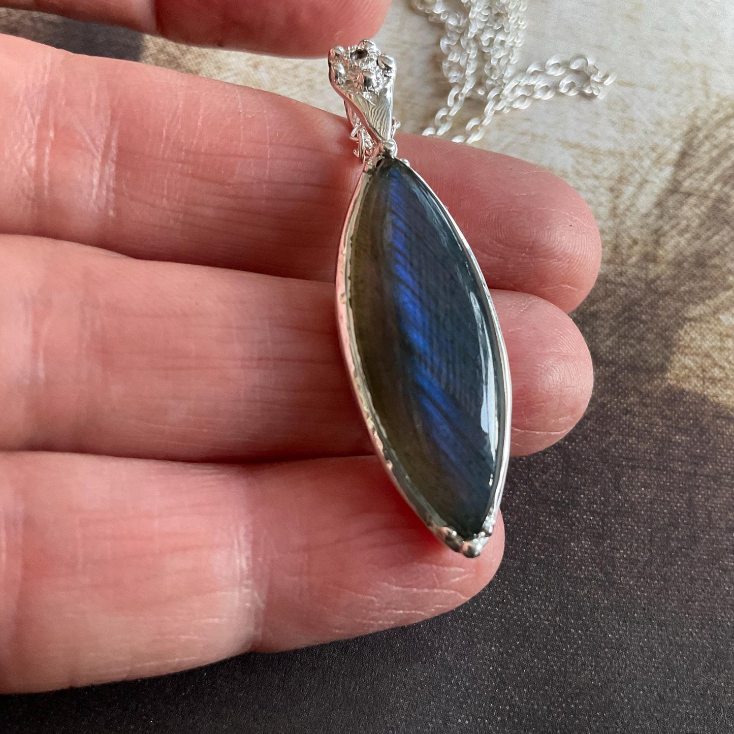 Sterling Silver Labradorite Marquis cut Pendant Necklace