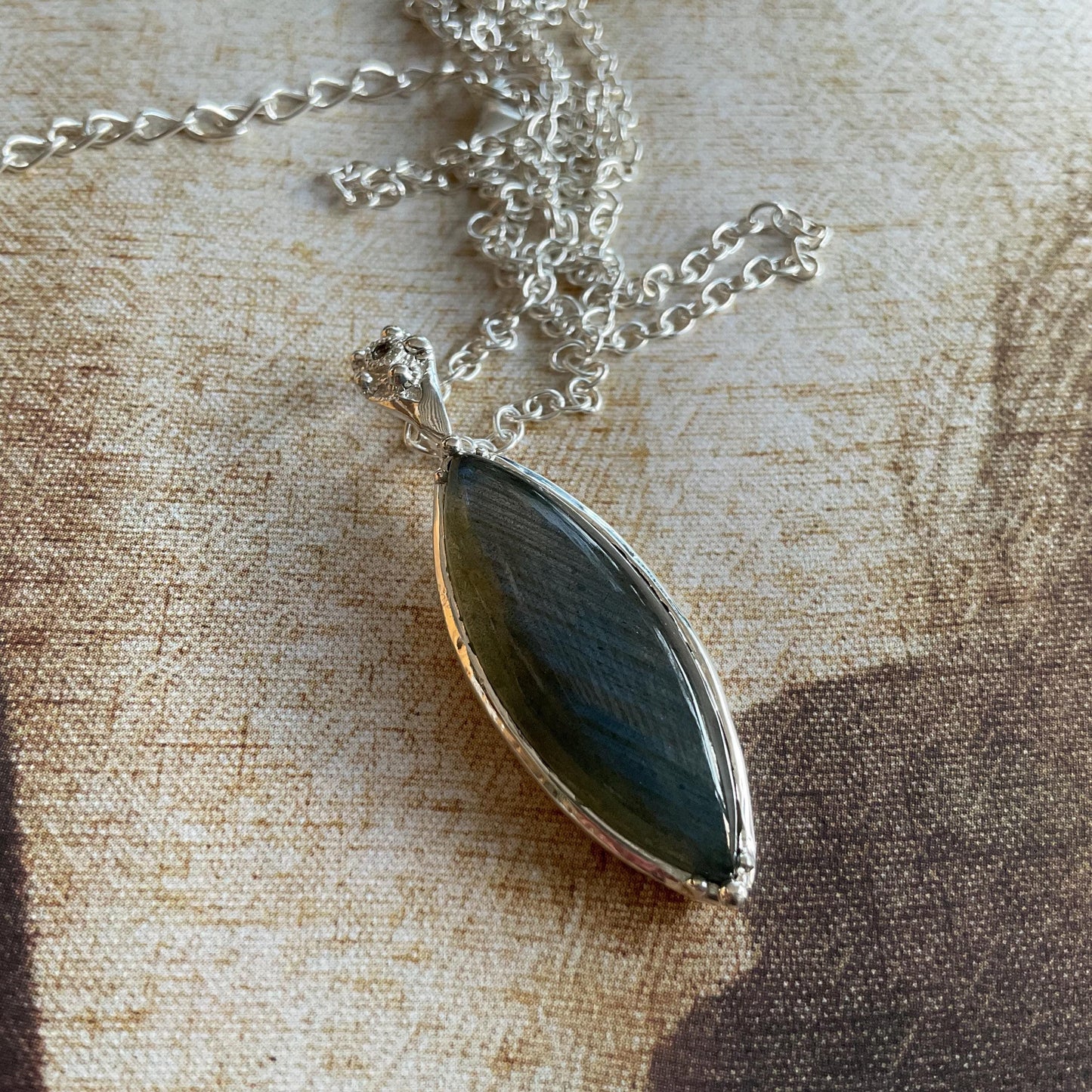 Sterling Silver Labradorite Marquis cut Pendant Necklace