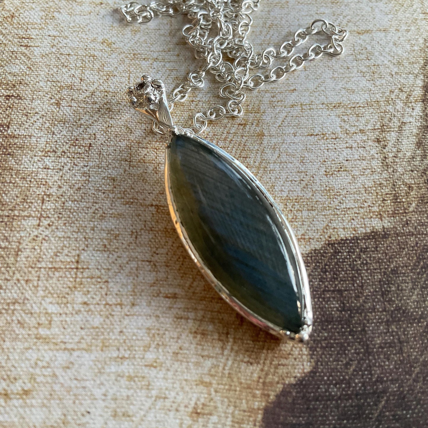 Sterling Silver Labradorite Marquis cut Pendant Necklace