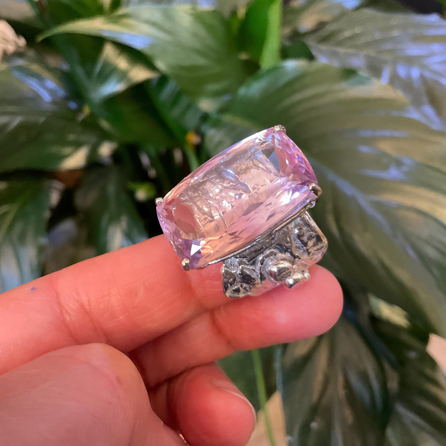 Upcycle sterling silver modernist brutalist ametrine emerald cut ring open cuff