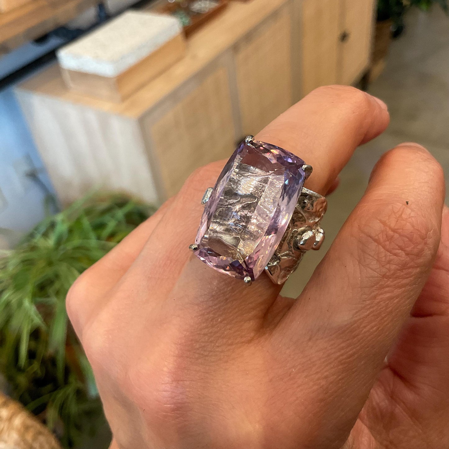Upcycle sterling silver modernist brutalist ametrine emerald cut ring open cuff