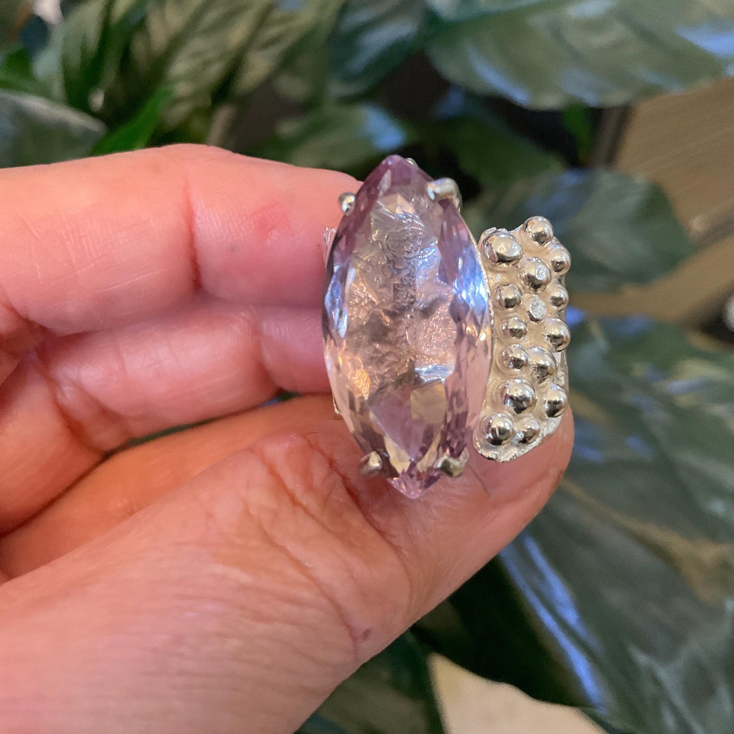 Upcycle sterling silver modernist brutalist ametrine Marquis ring open cuff Colors Of Etnika