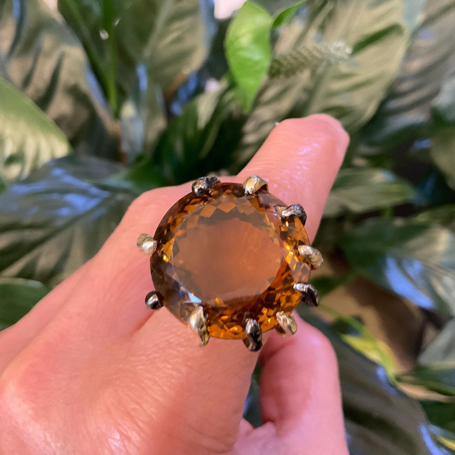 sterling silver cognac quartz statement ring huge ring solitaire roots organic 7.5 8