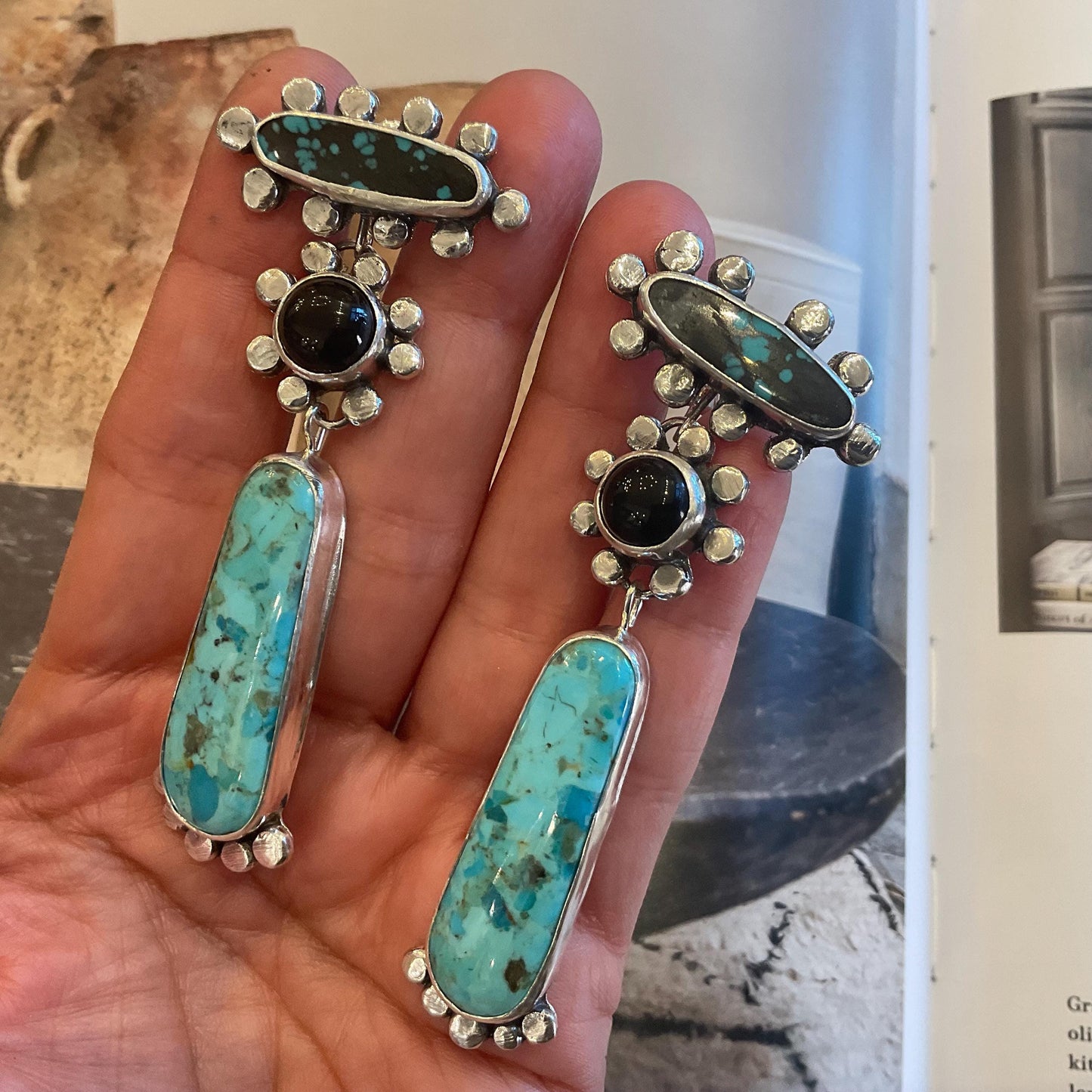 Sterling Silver turquoise turquoise modernist statement earrings