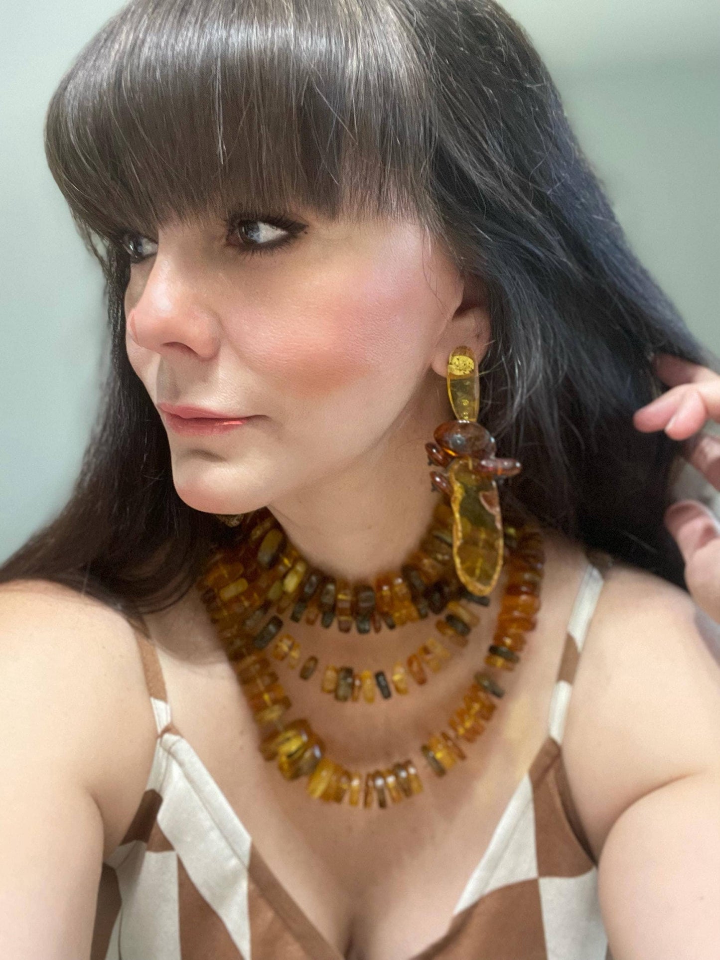 Sterling Silver natural Amber coral oversize statement earrings
