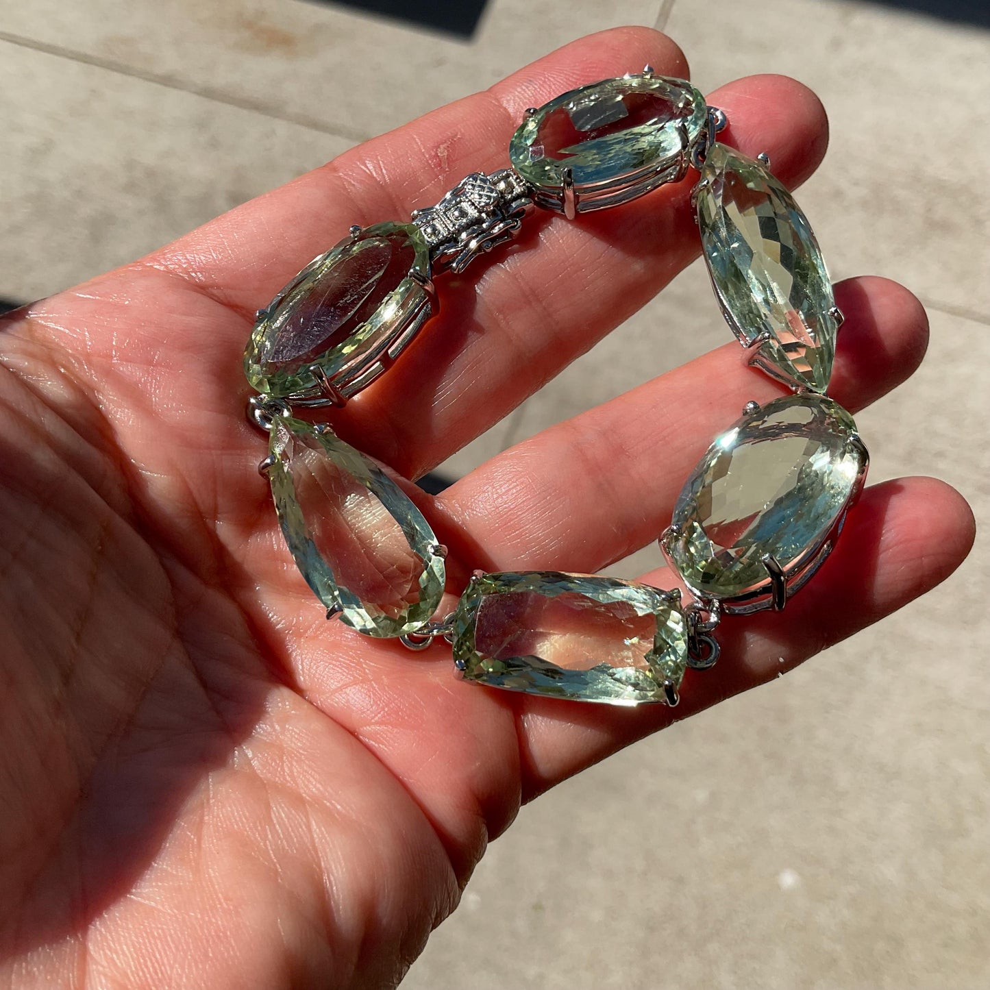 Sterling Silver green Amethyst tennis wide bracelet