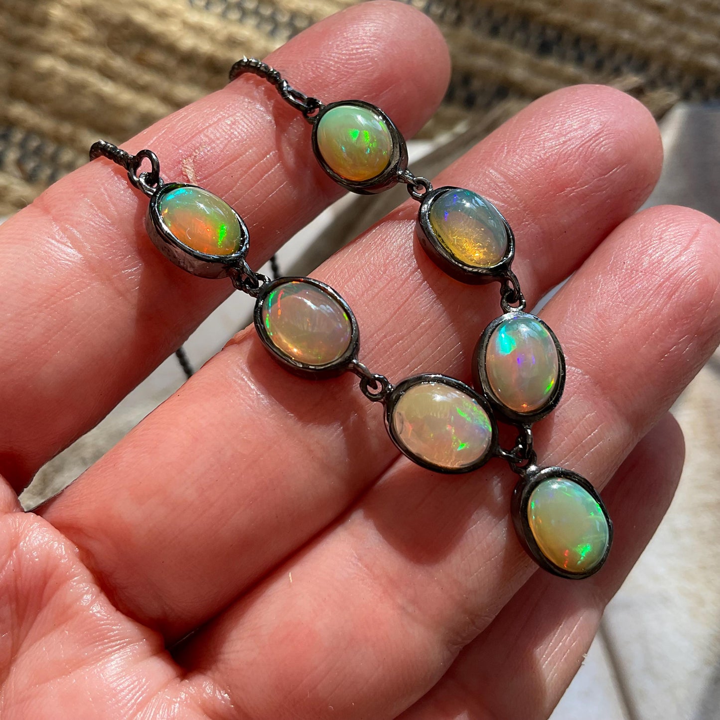 Natural Rainbow fire opal 18” Sterling Silver Necklace