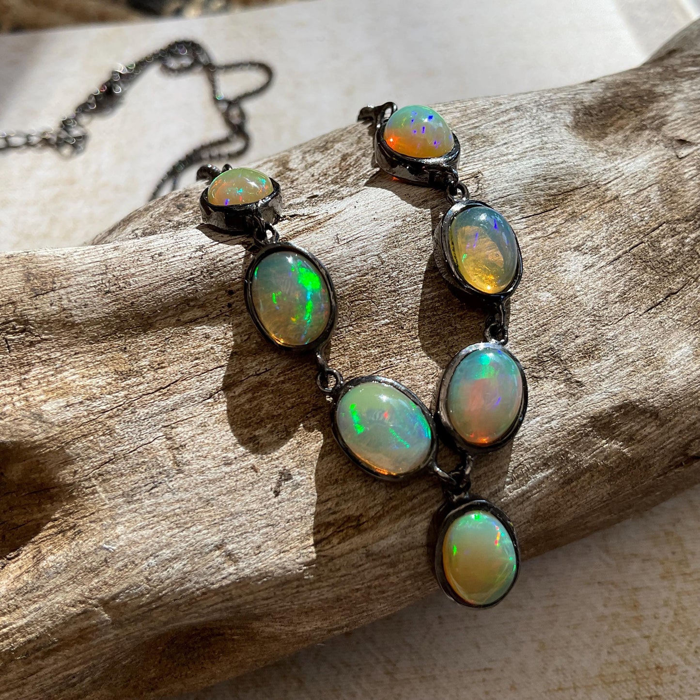 Natural Rainbow fire opal 18” Sterling Silver Necklace