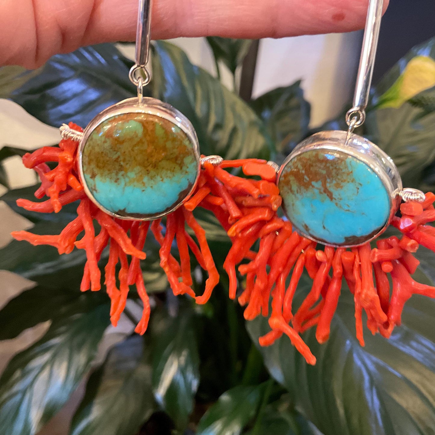 Sterling Silver turquoise statement turquoise coral long earrings *RESERVED do NOT buy