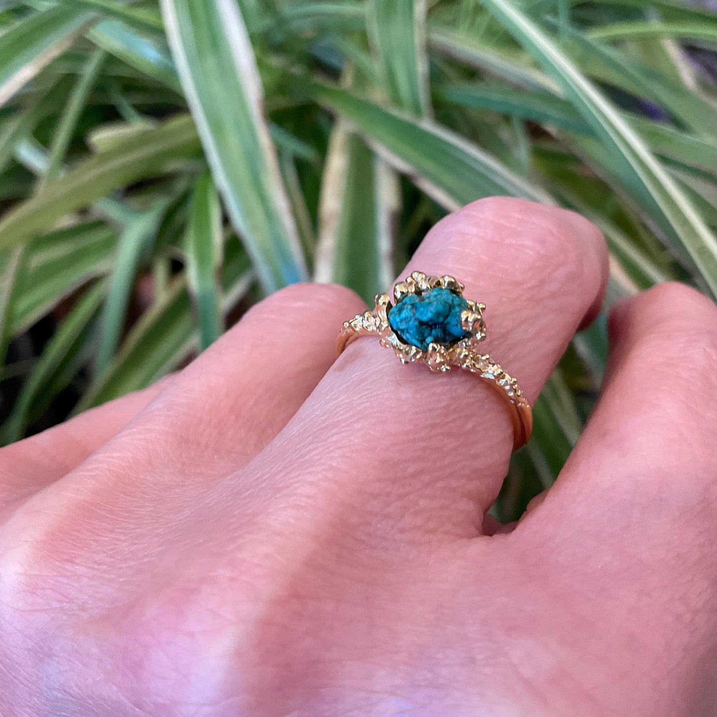 Sterling Silver Genuine rough Turquoise dainty gold ring 7