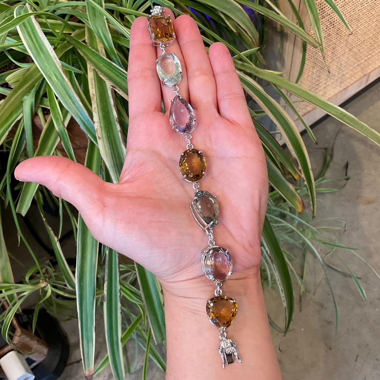 Sterling Silver Amethyst citrine ametrine tennis wide bracelet