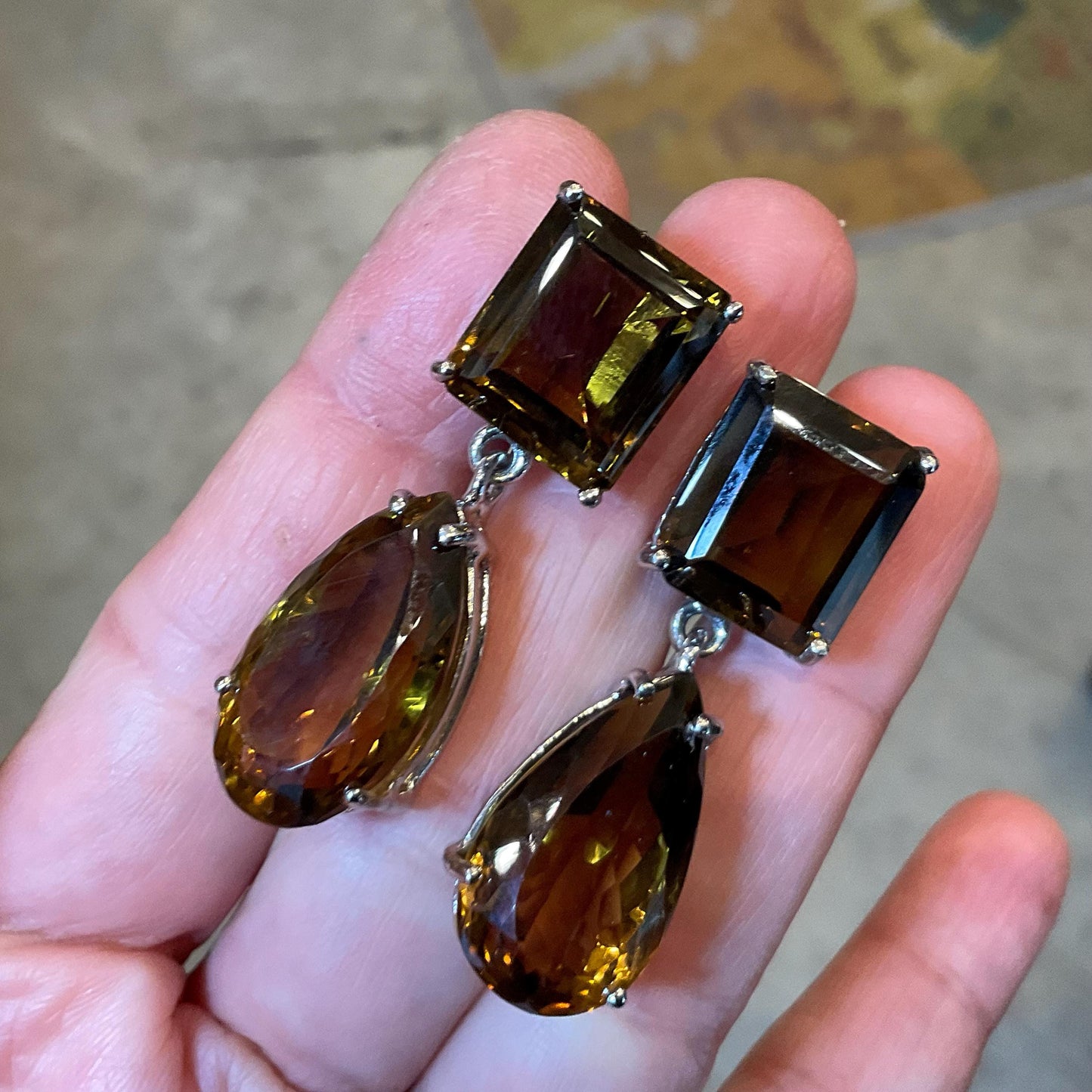 Sterling silver emerald cut citrine pear shape statement earrings Colors Of Etnika