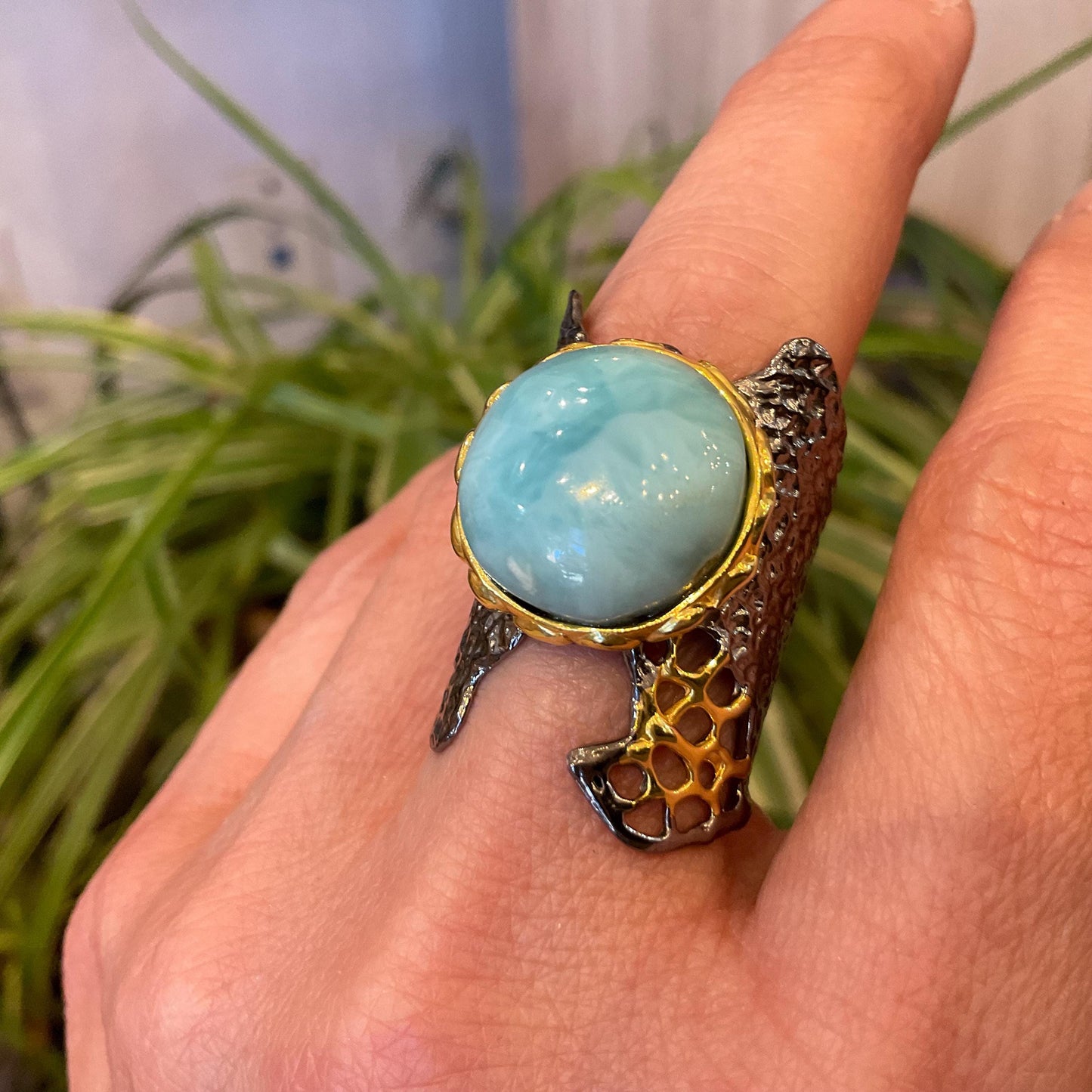 Sterling Statement larimar statement band ring 7.5