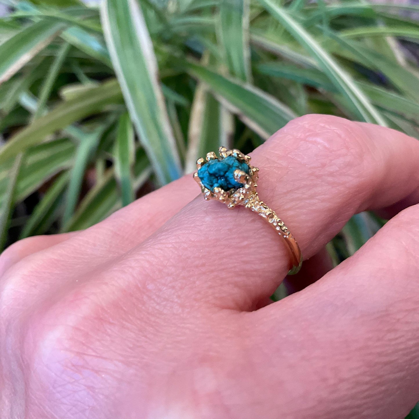 Sterling Silver Genuine rough Turquoise dainty gold ring 7