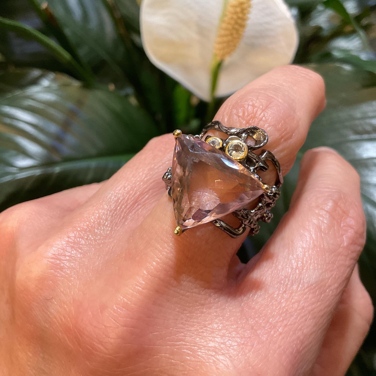 sterling silver statement Natural Ametrine band topaz ring 7