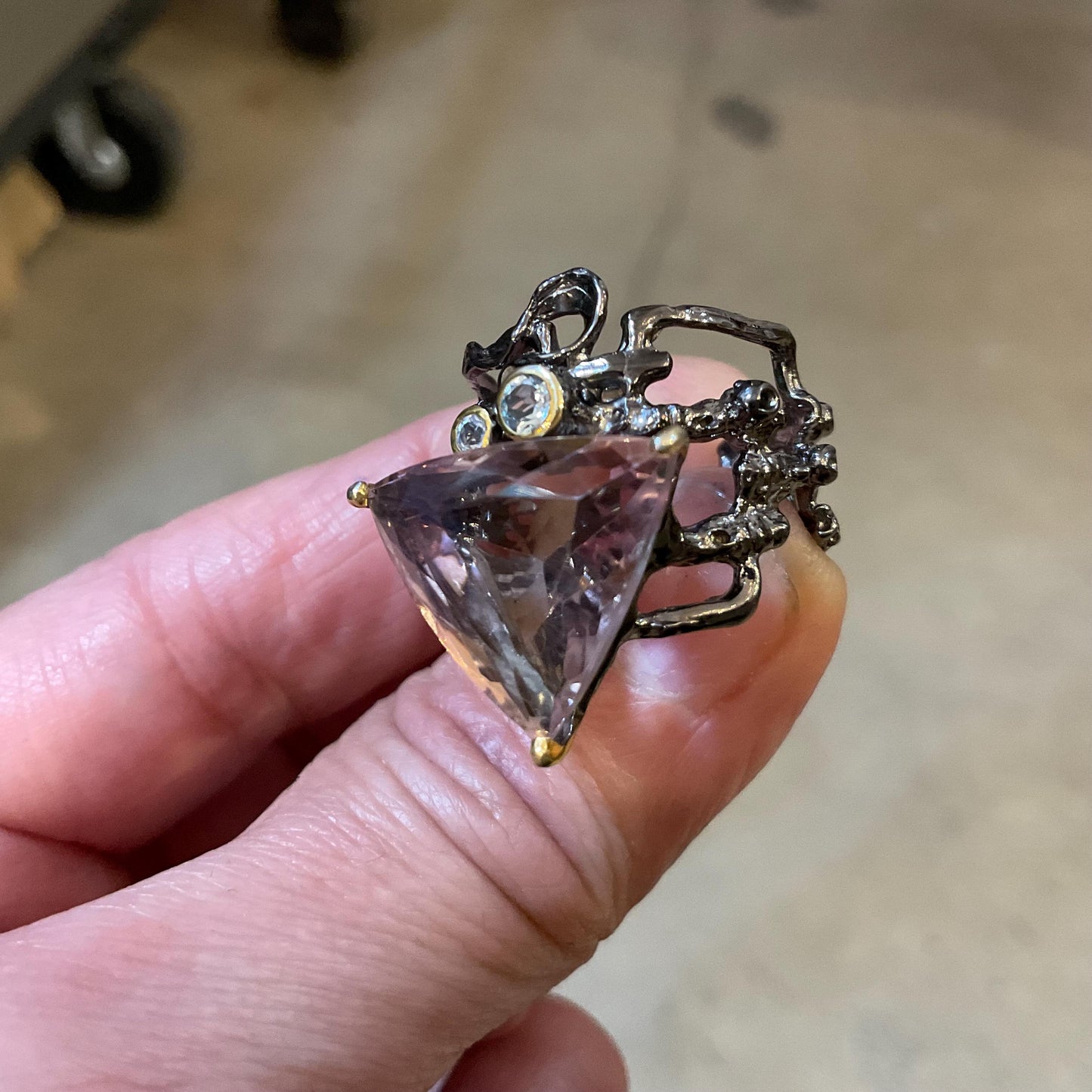 sterling silver statement Natural Ametrine band topaz ring 7
