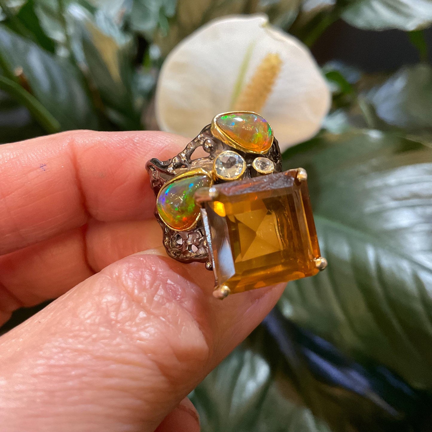 sterling silver natural citrine fire opal topaz band ring 7 Colors Of Etnika
