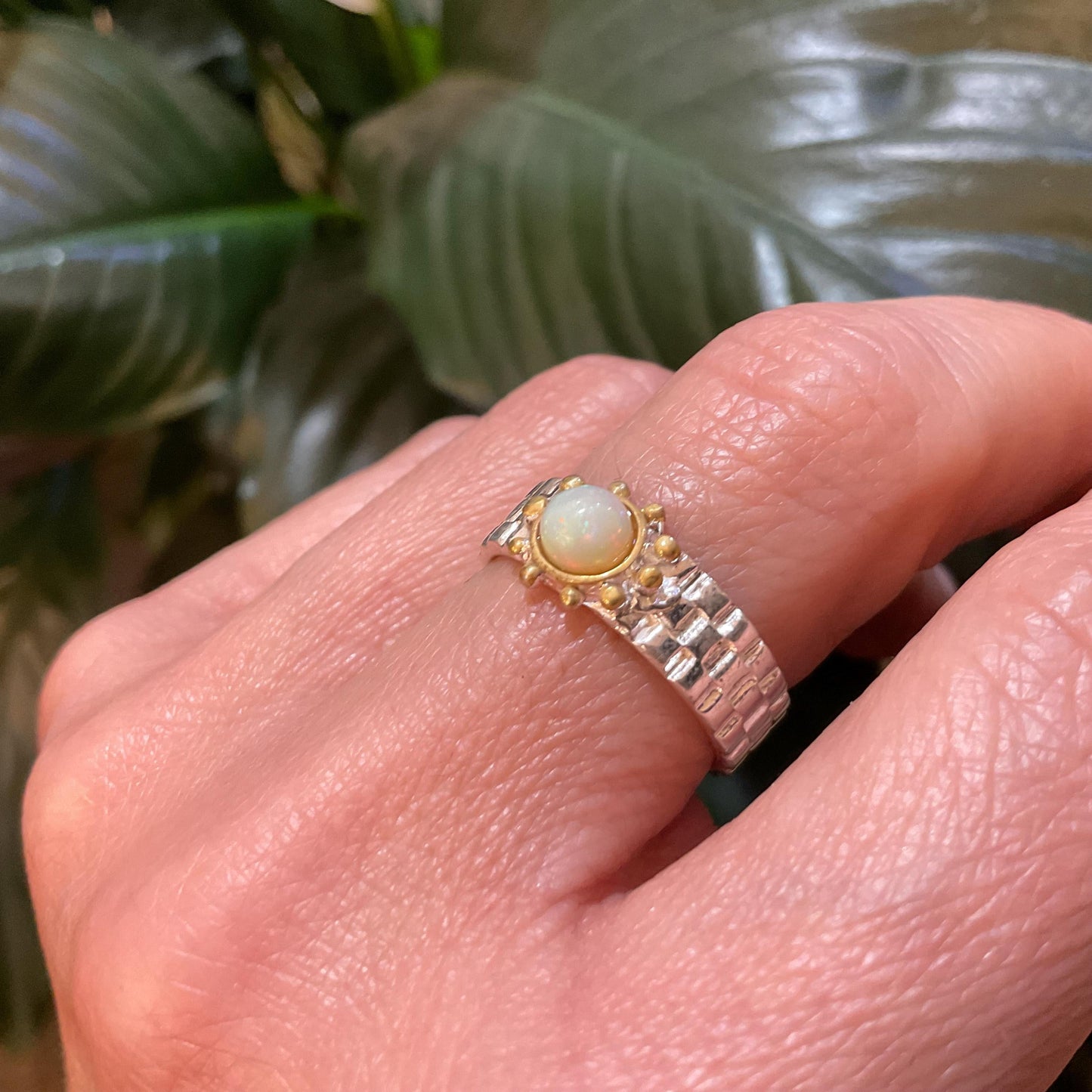 sterling silver natural Rainbow natural opal band ring 7 Colors Of Etnika