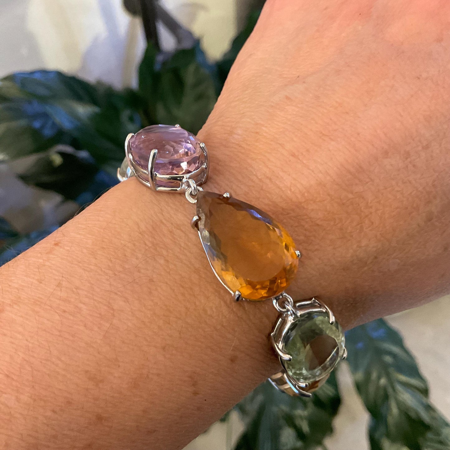 Sterling Silver citrine ametrine green amethyst tennis wide bracelet Colors Of Etnika