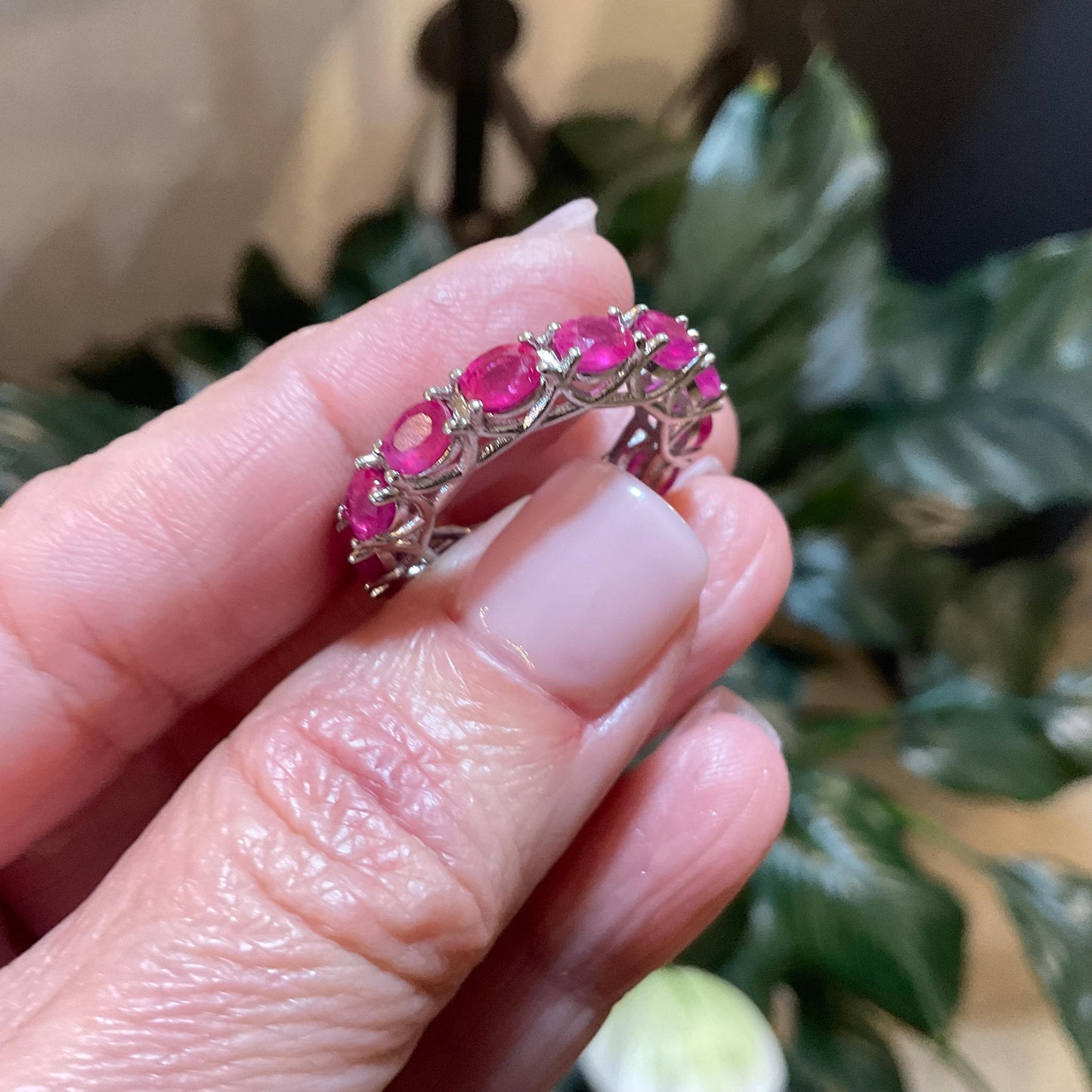 sterling silver natural ruby band ring 7