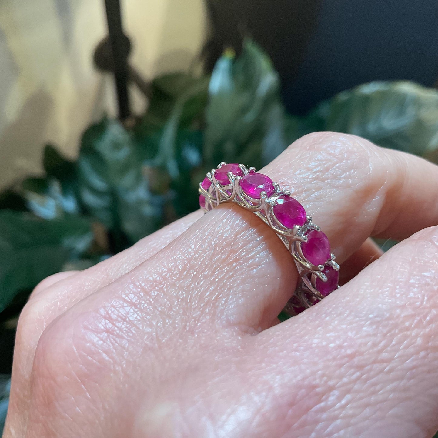 sterling silver natural ruby band ring 7