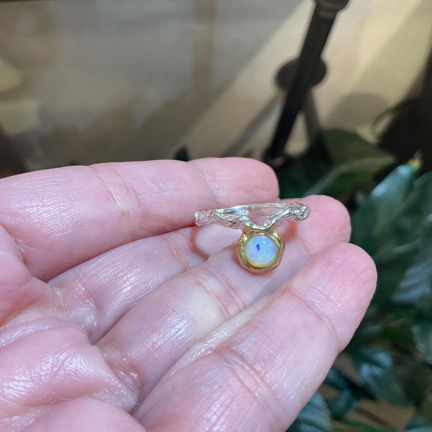 Sterling Silver Natural rainbow opal dainty Ring 8.5 Colors Of Etnika