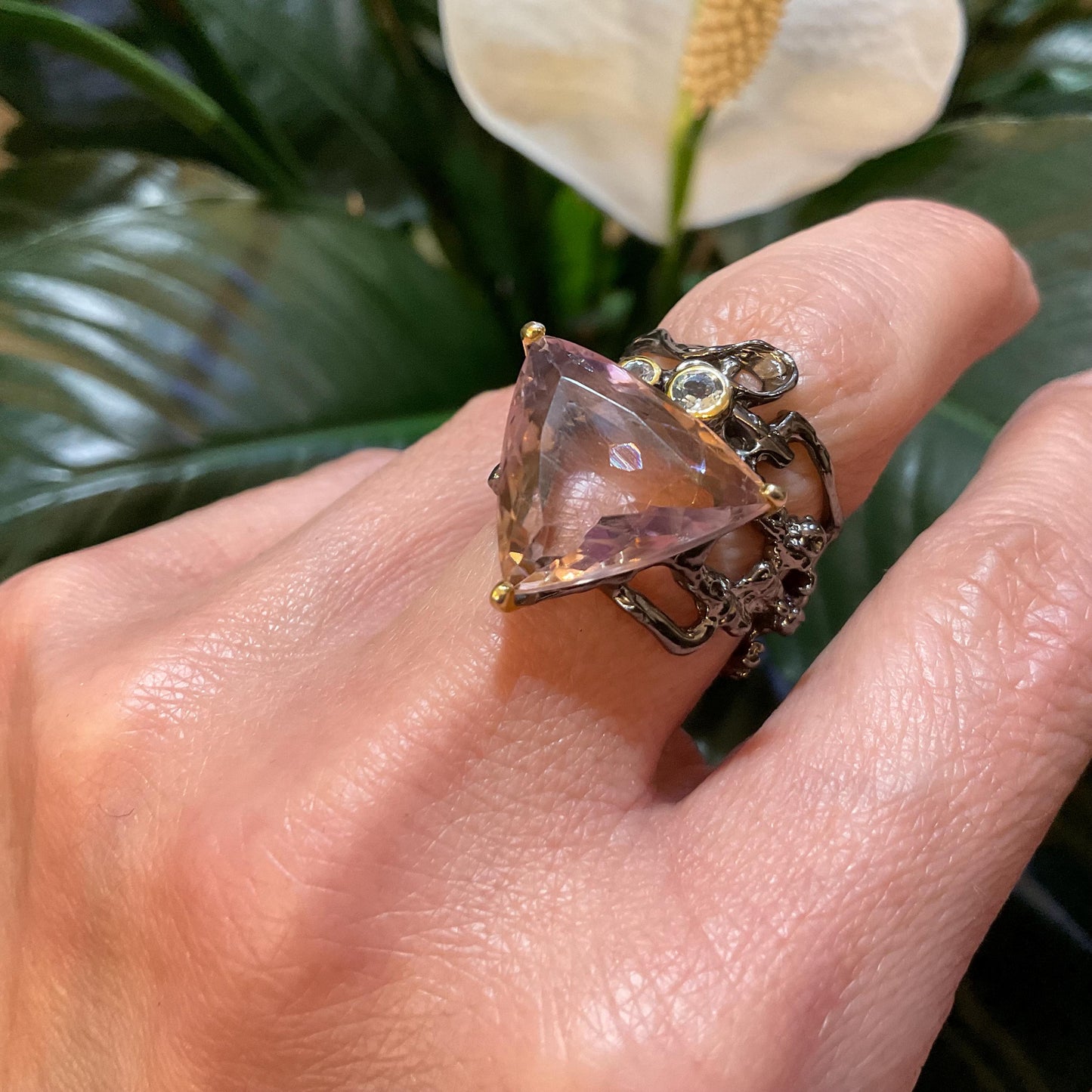 sterling silver statement Natural Ametrine band topaz ring 7