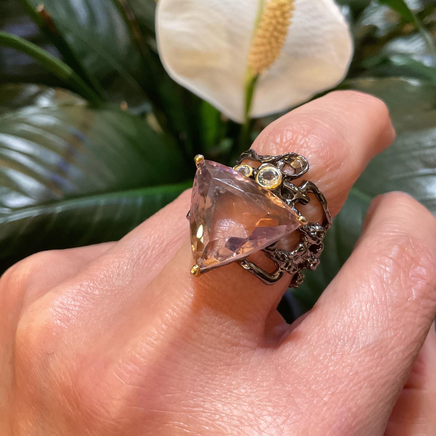 sterling silver statement Natural Ametrine band topaz ring 7