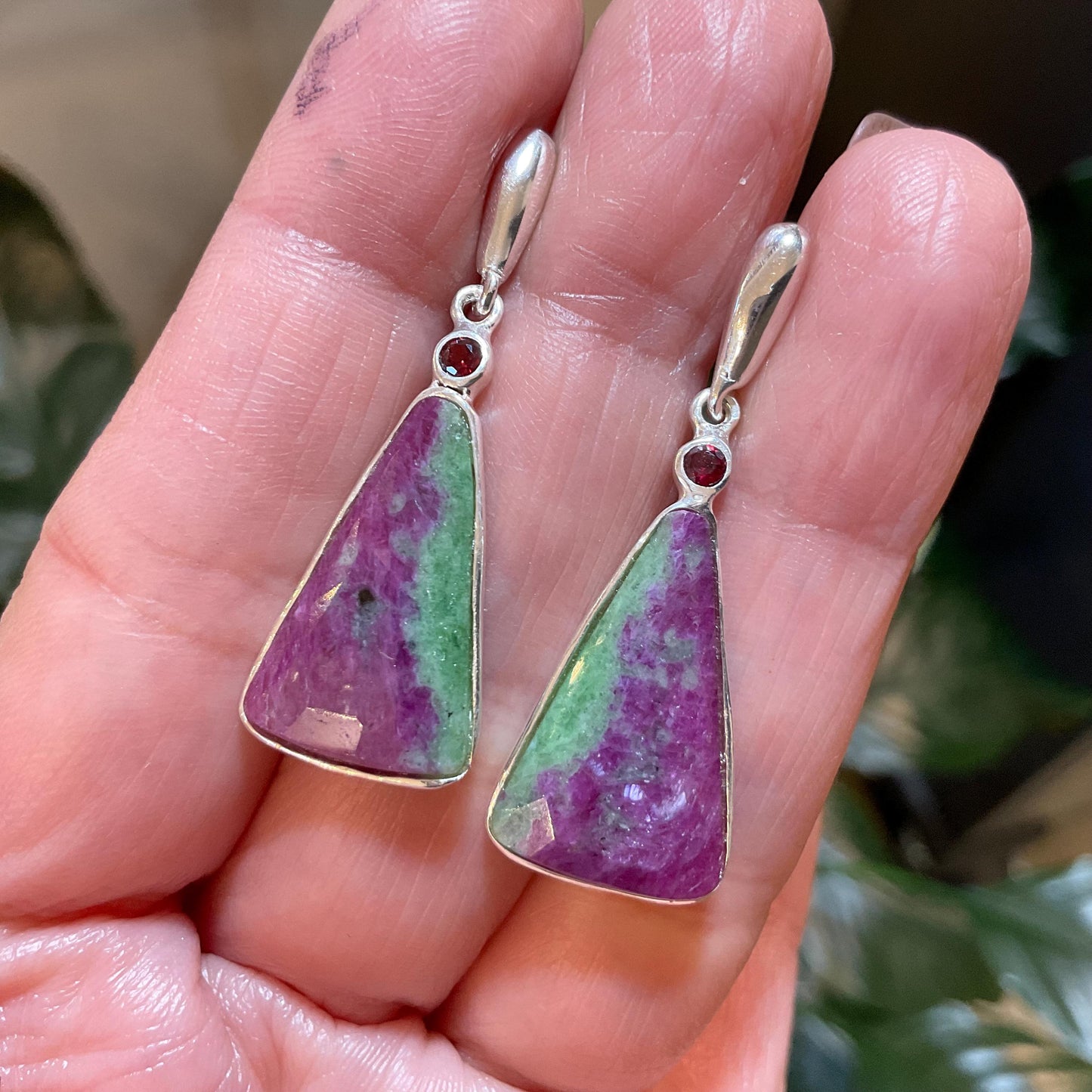 Sterling Silver natural ruby zoisite dangle post Earrings