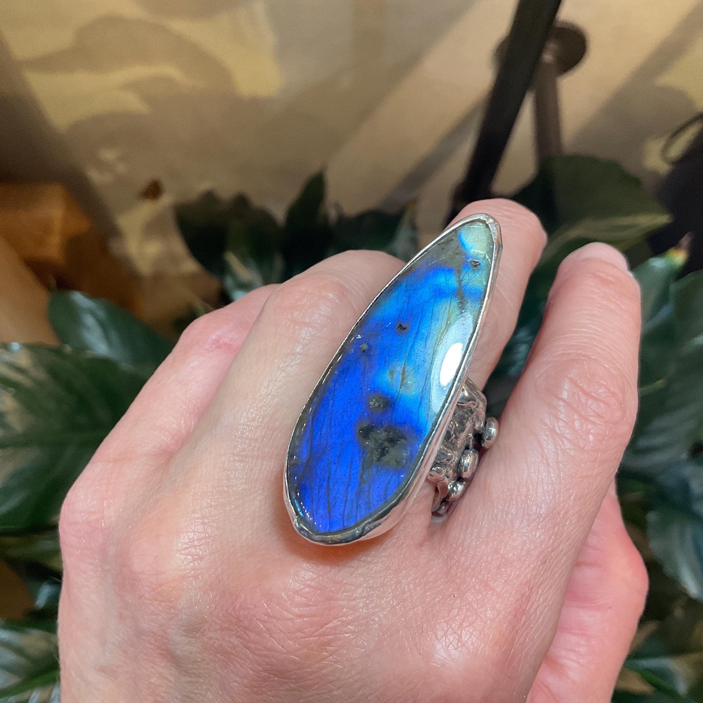 Sterling Statement blue spectrolite labradorite modernist cuff ring 8 9 10 11 Colors Of Etnika