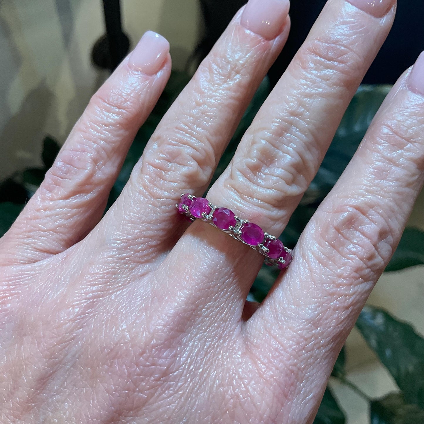 sterling silver natural ruby band ring 7