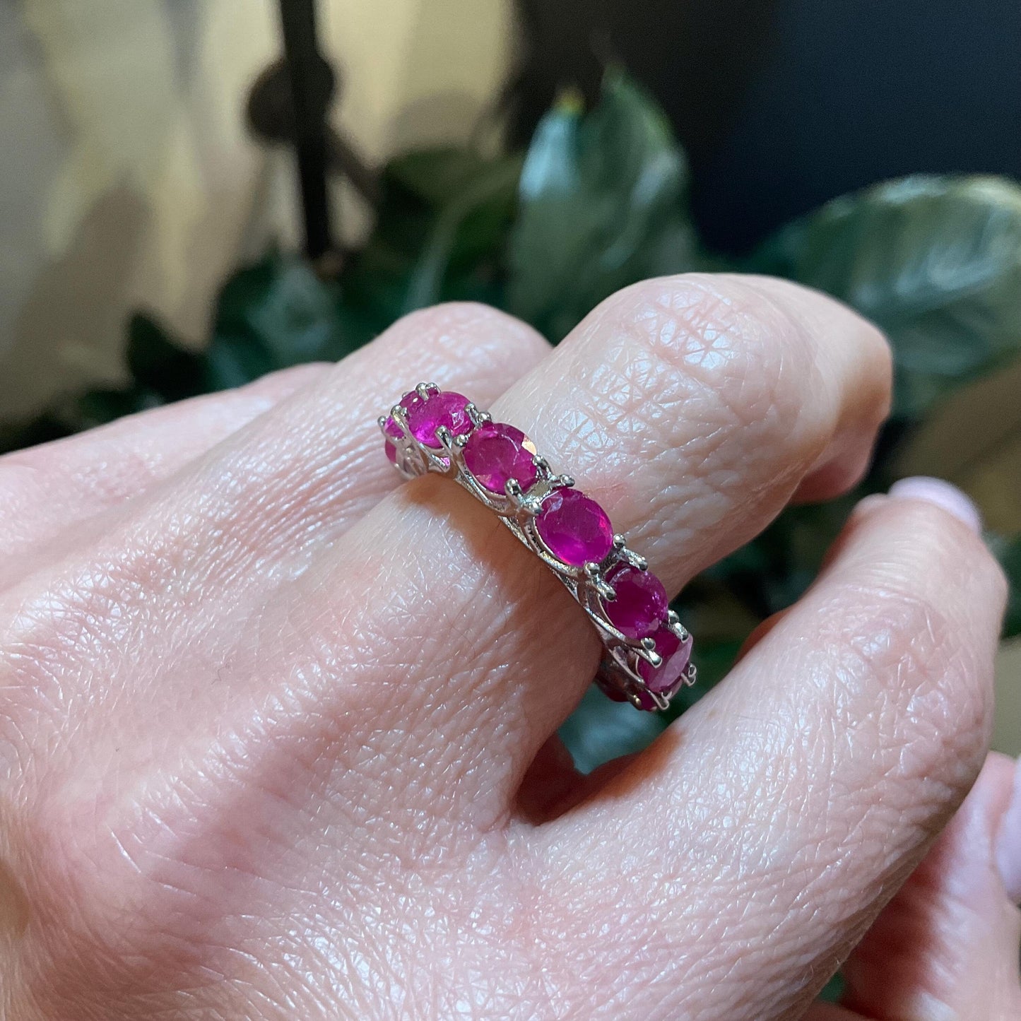 sterling silver natural ruby band ring 7