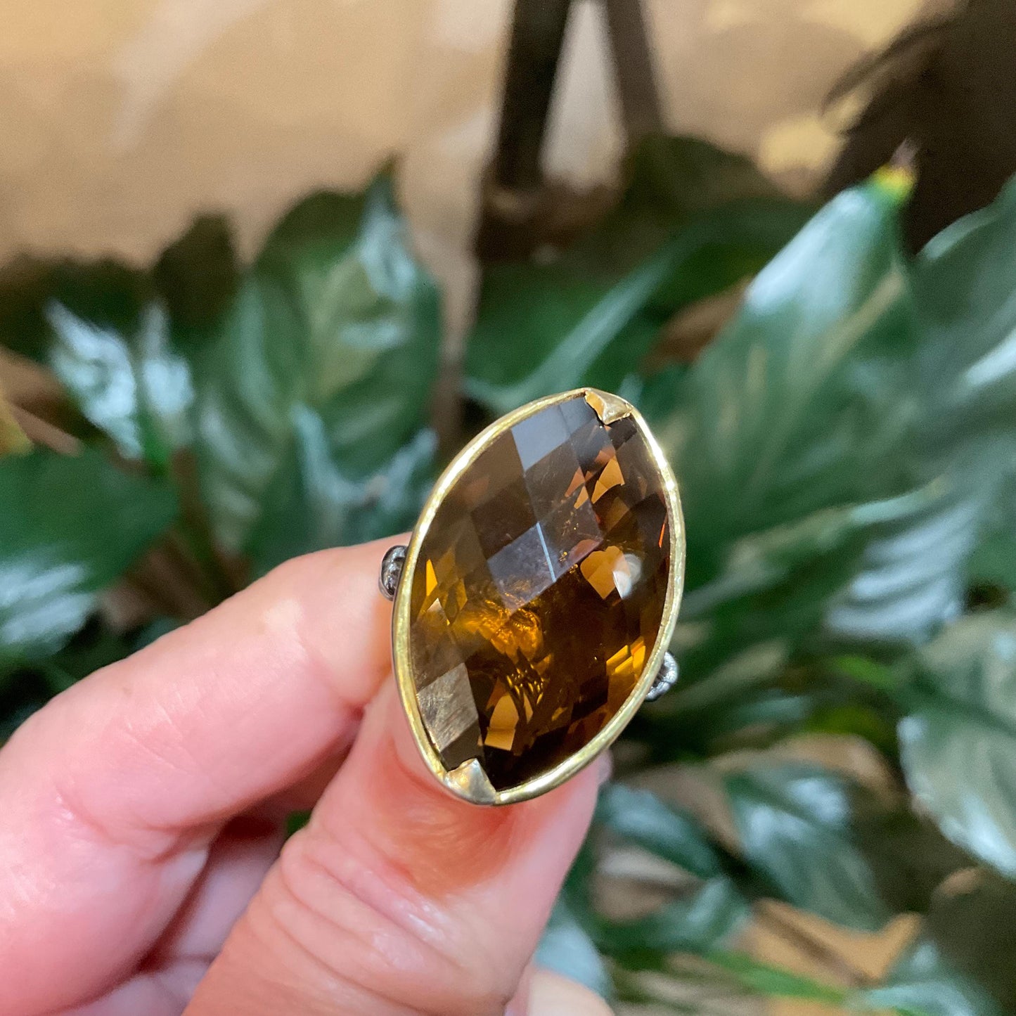 Sterling silver Marquis natural cognac quartz statement ring 7.5 Colors Of Etnika