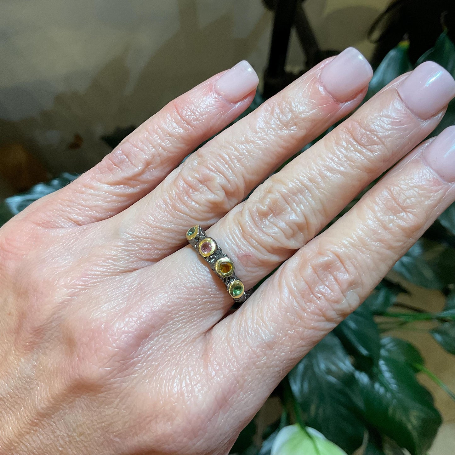 sterling silver multi color tourmaline band ring 7