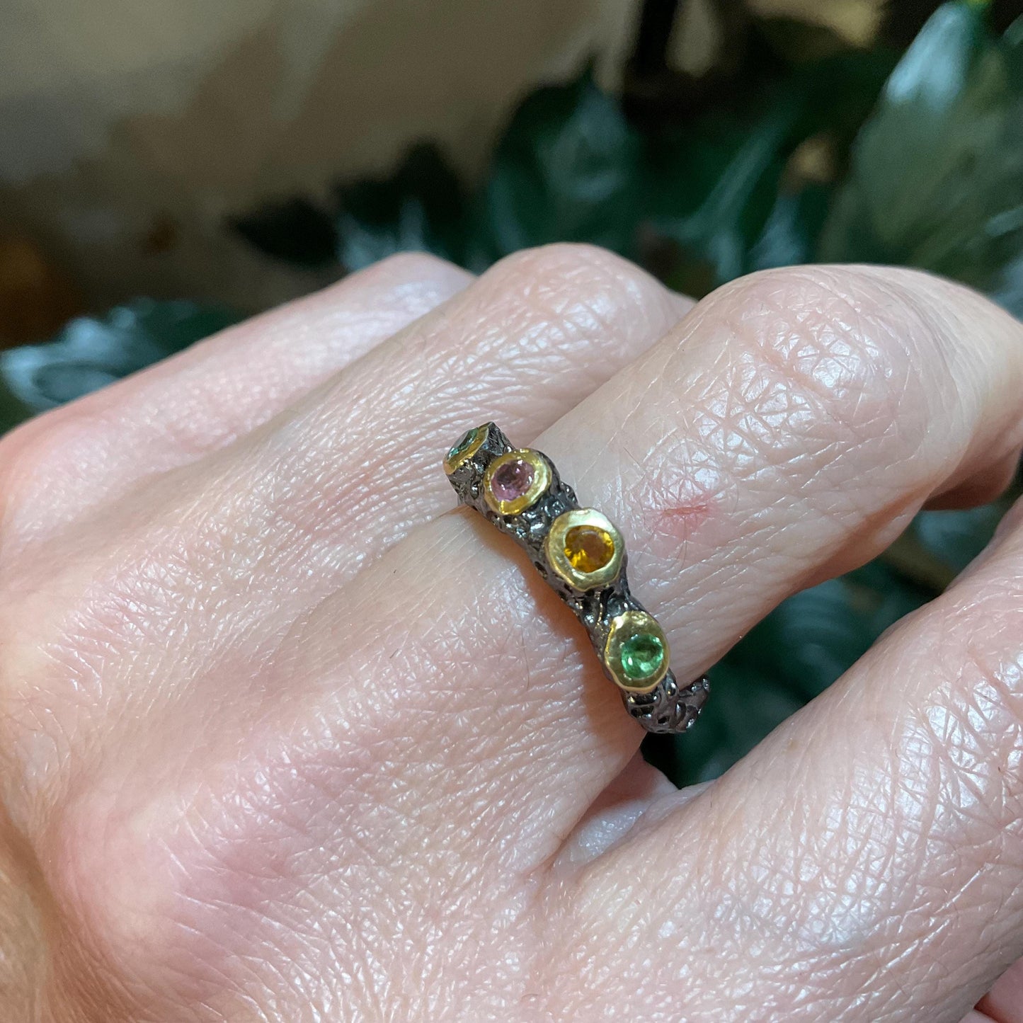 sterling silver multi color tourmaline band ring 7