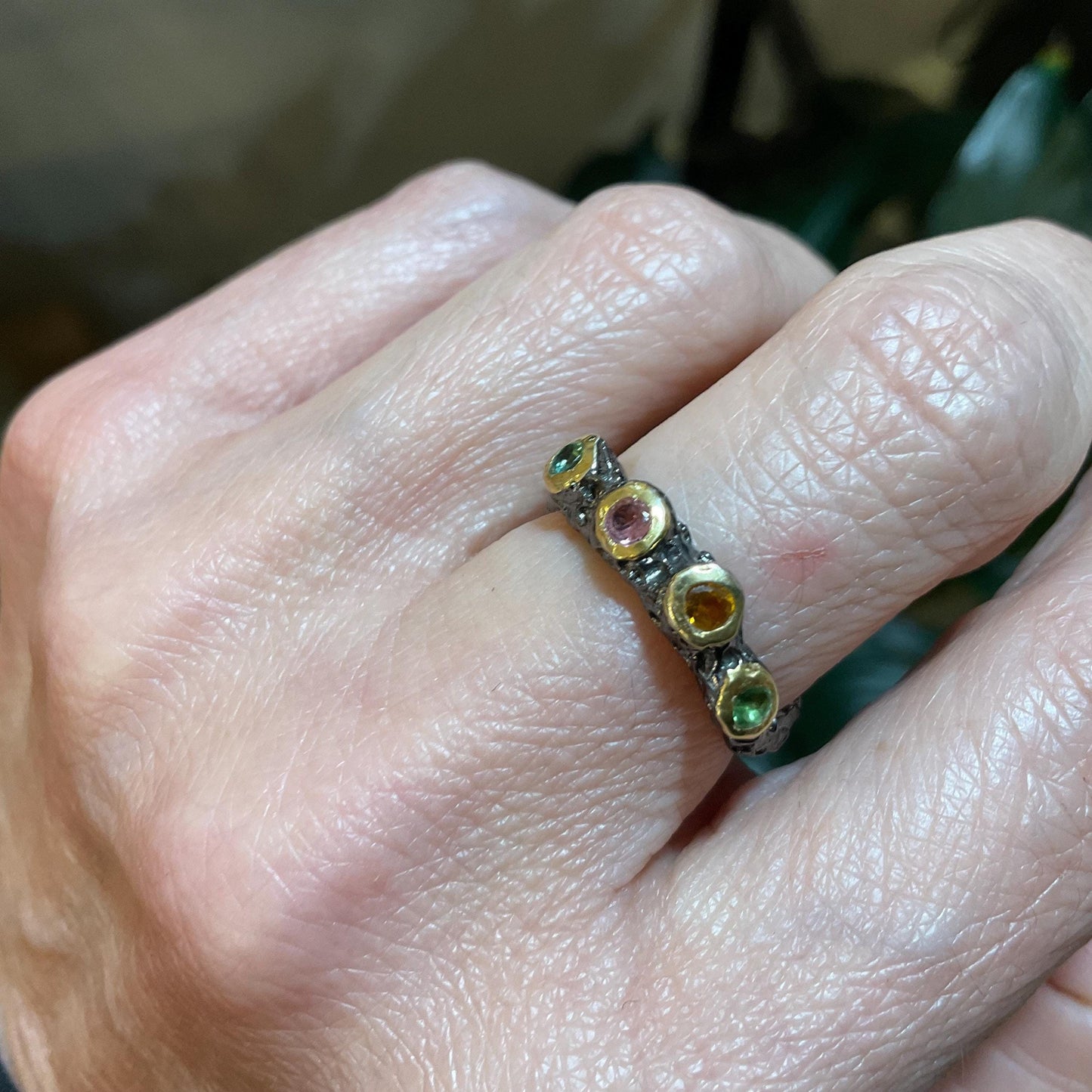 sterling silver multi color tourmaline band ring 7
