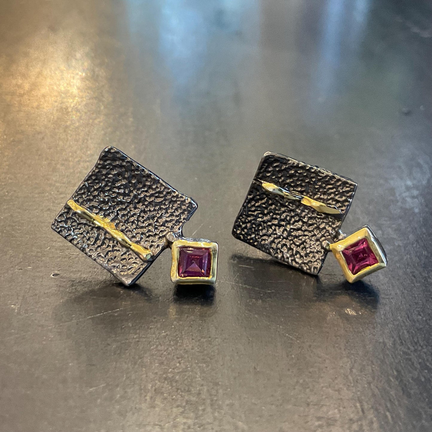 sterling Silver Rhodolite modernist stud earrings