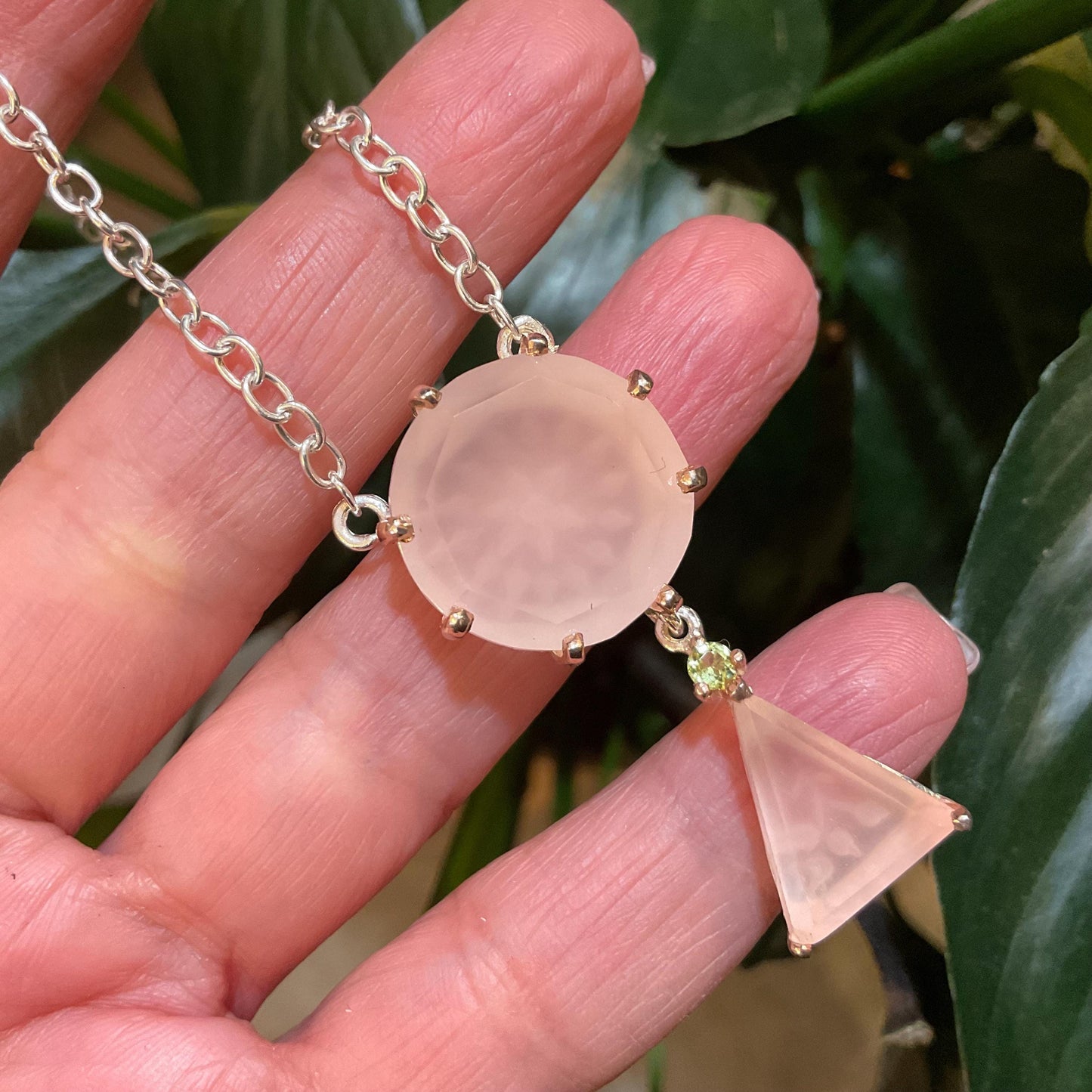 sterling silver pink rose quartz carved star pendant necklace