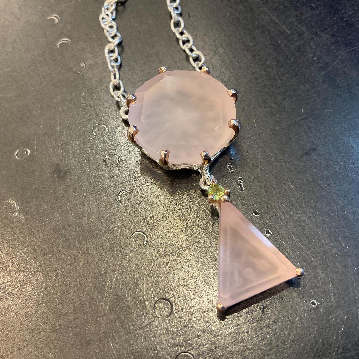sterling silver pink rose quartz carved star pendant necklace