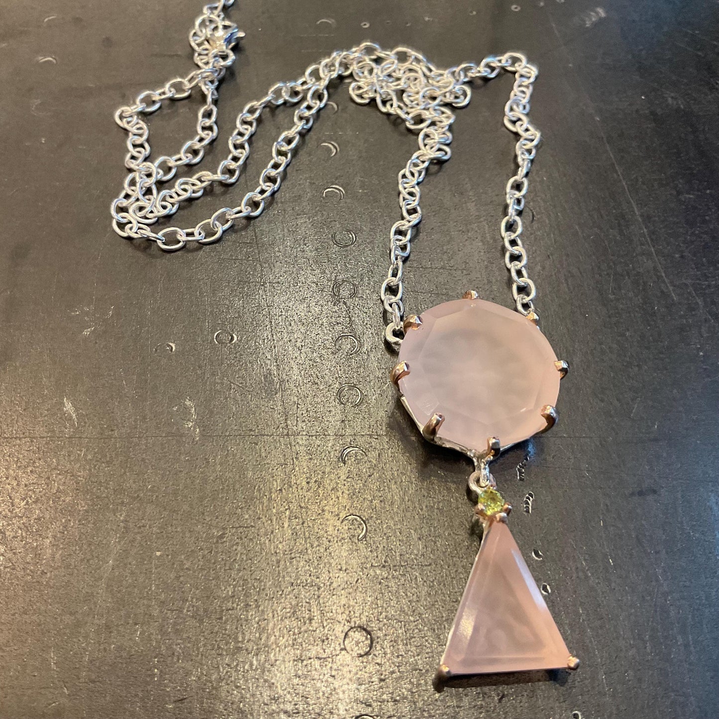 sterling silver pink rose quartz carved star pendant necklace