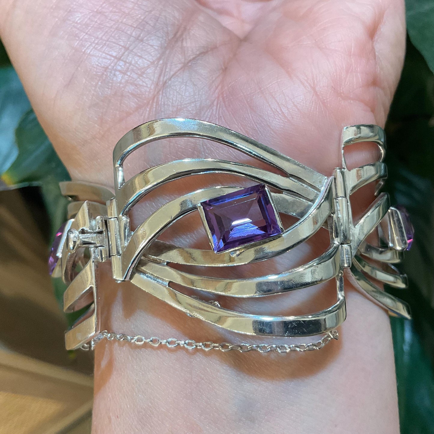sterling silver modernist taxco vintage abstract alexandrite purple Bracelet