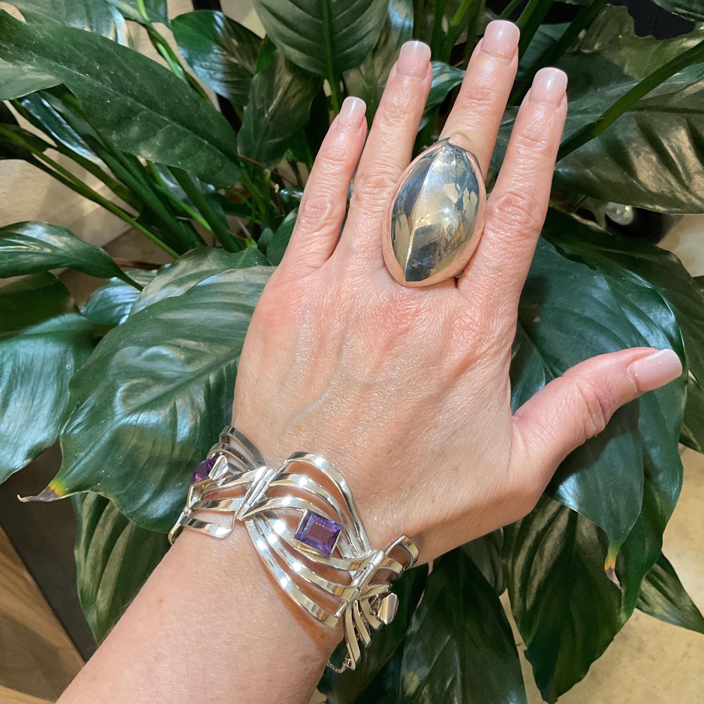 sterling silver modernist taxco vintage abstract alexandrite purple Bracelet