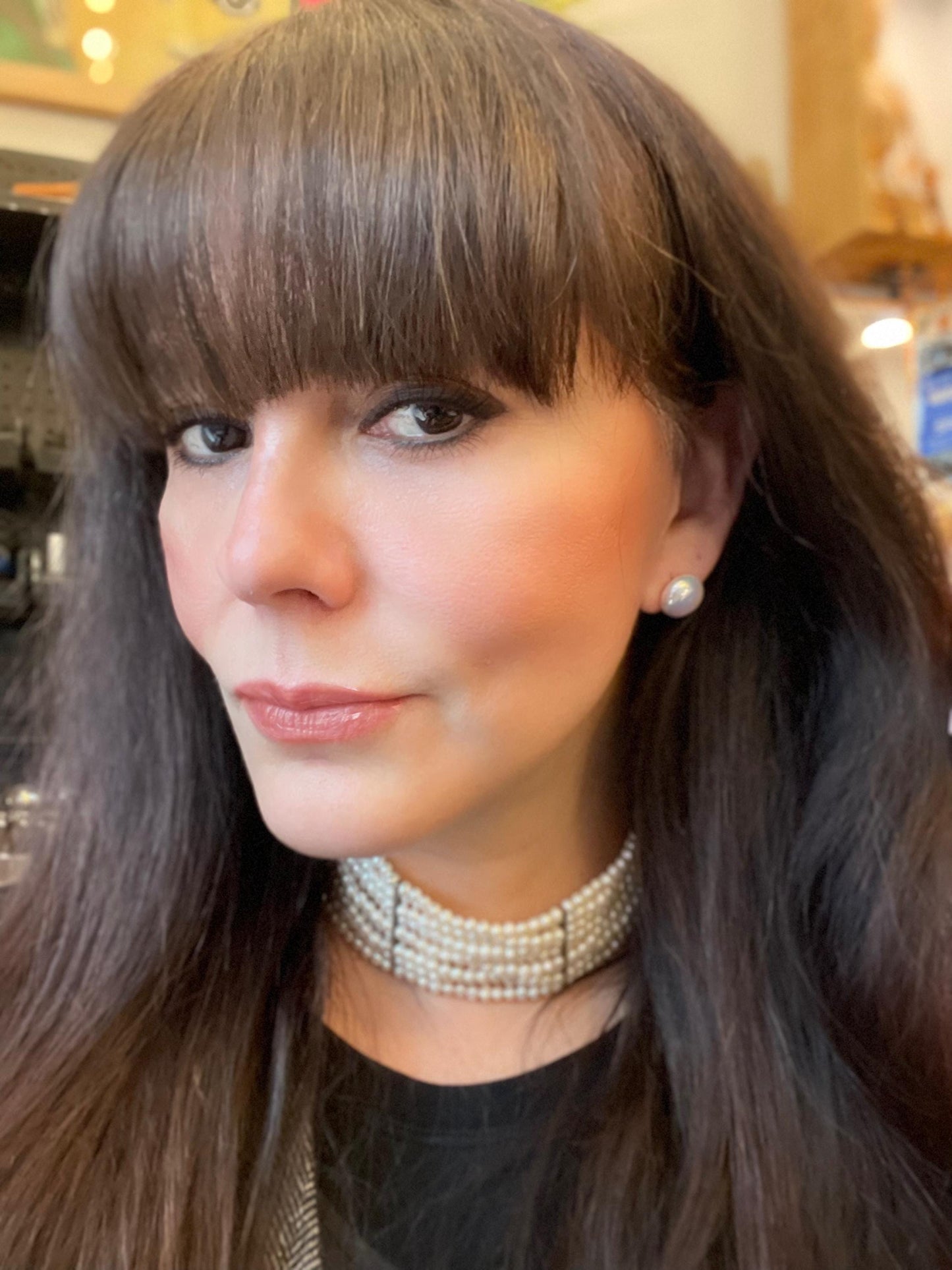 Natural white pearl choker necklace collar