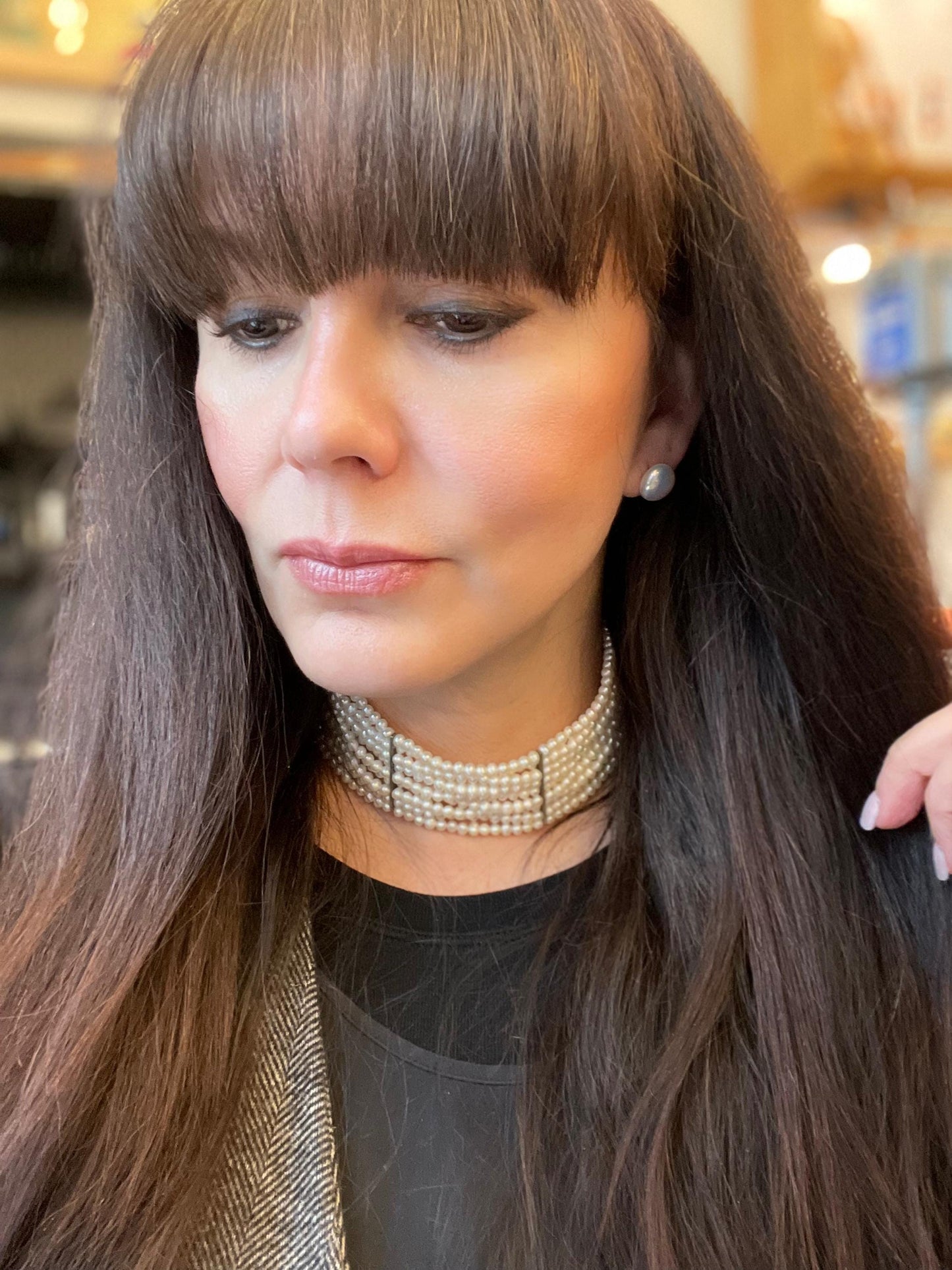 Natural white pearl choker necklace collar
