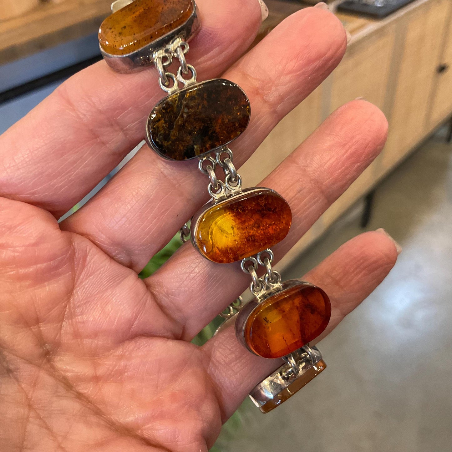925 sterling silver modernist Amber bracelet Colors Of Etnika