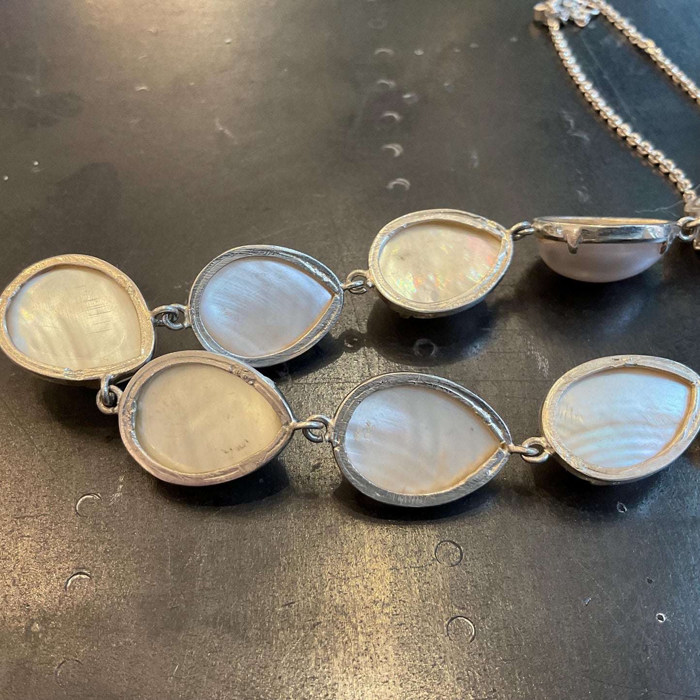 Sterling silver large white osmena mother of pearl Necklace
