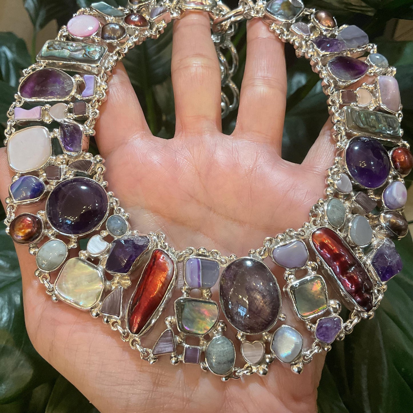 sterling silver amethyst pearl multi gemstone necklace